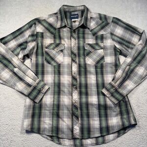 Vintage Wrangler Mens Long Sleeve Plaid Pearl Snap Western Shirt L‎